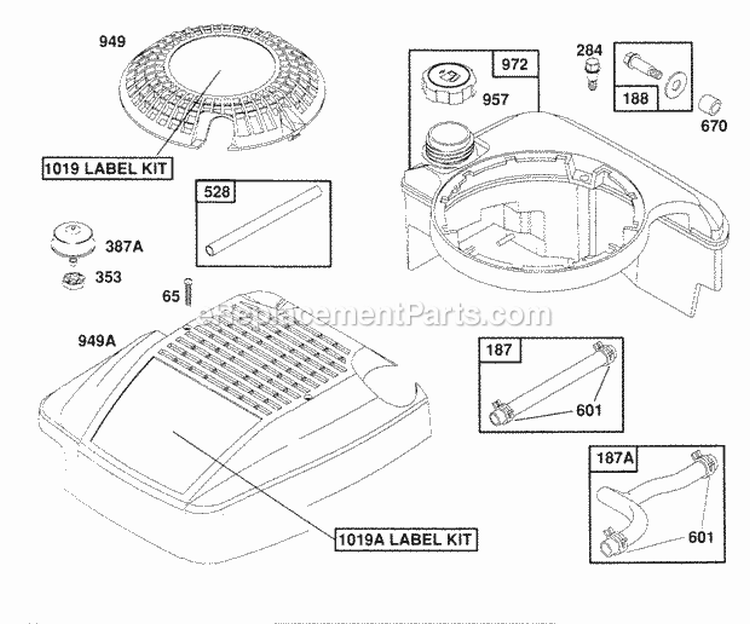 Fuel Tank AssyCover Hoses Diagram and Parts List for 122802-3413-01  Briggs and Stratton Engine